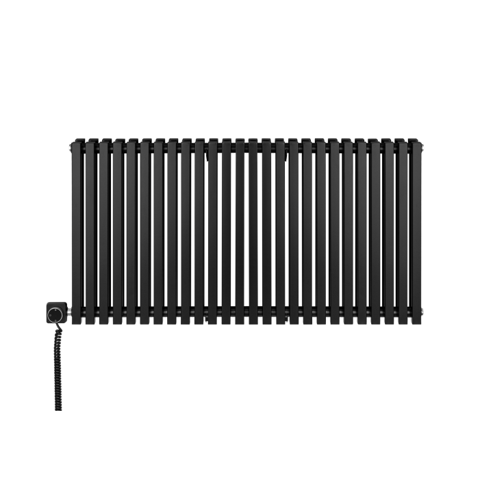 Grzejnik dekoracyjny elektryczny poziomy Nomad 600x1170 czarny, grzałka z lewej strony