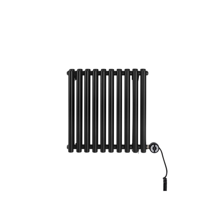 Grzejnik dekoracyjny elektryczny poziomy Gilda 600x590 czarny, grzałka z prawej strony