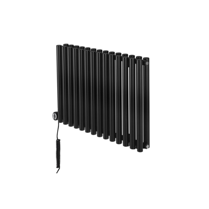 Grzejnik dekoracyjny elektryczny poziomy Gilda 600x826 czarny, grzałka z lewej strony