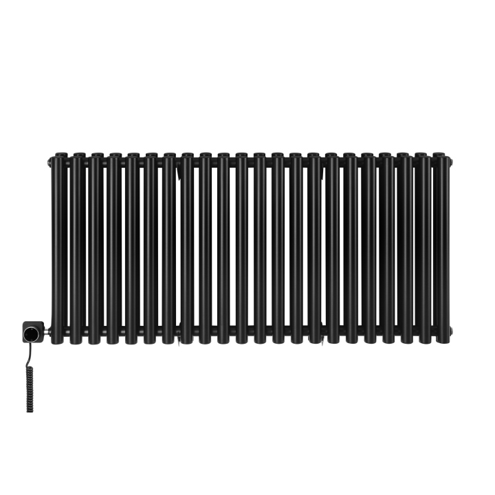 Grzejnik dekoracyjny elektryczny poziomy Gilda 600x1298 czarny, grzałka z lewej strony