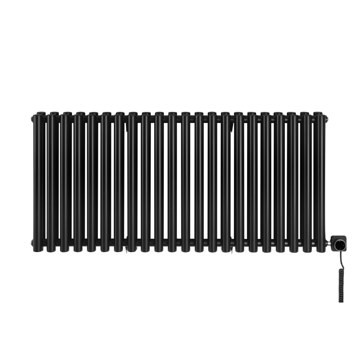 Grzejnik dekoracyjny elektryczny poziomy Gilda 600x1298 czarny, grzałka z prawej strony