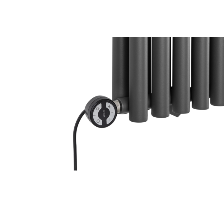 Grzejnik dekoracyjny elektryczny poziomy Gilda 600x590 grafit, grzałka z lewej strony