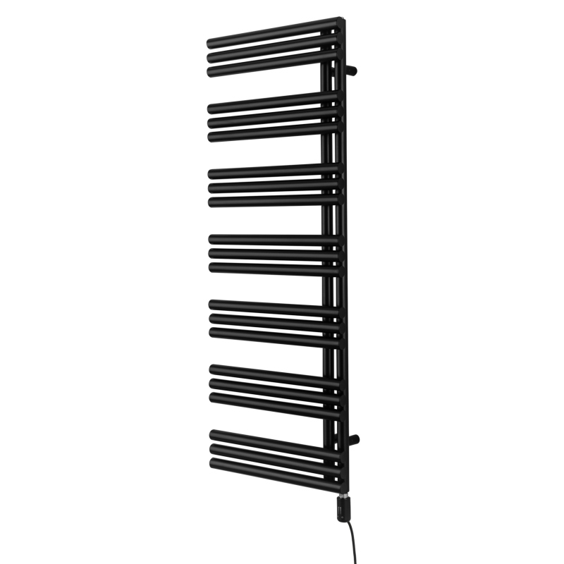 Grzejnik łazienkowy elektryczny Zodiak 1352x500 czarny, grzałka z prawej strony