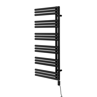 Grzejnik łazienkowy elektryczny Zodiak 1147x500 czarny, grzałka z prawej strony