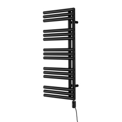 Grzejnik łazienkowy elektryczny Zodiak 942x400 czarny, grzałka z prawej strony