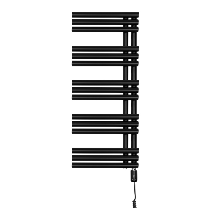Grzejnik łazienkowy elektryczny Zodiak 942x400 czarny, grzałka z prawej strony
